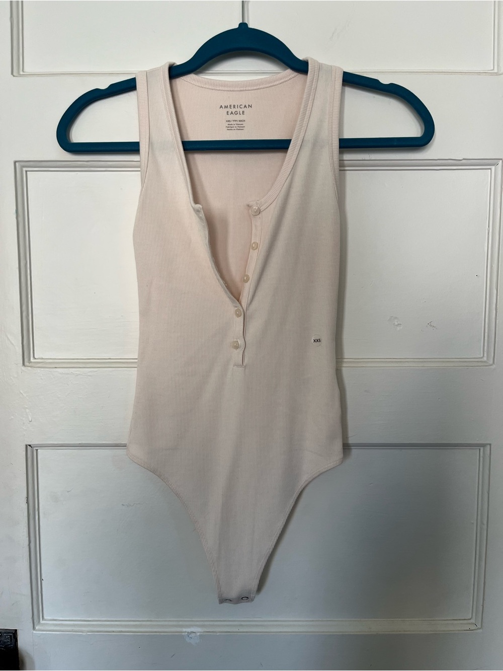 American Eagle Outfitters Cream Ribbed Scoop Henley Bodysuit